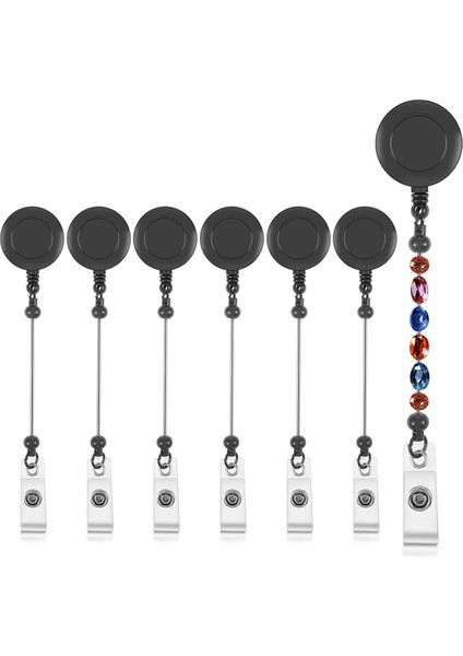 Boncuklu Rozet Makaraları, Klipsli 6 Adet Boş Kimlik Rozeti Makaraları (Yurt Dışından)