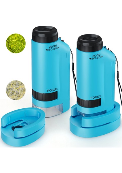 Çocuklar Için Taşınabilir Mikroskop Zoom 60X-180X, Handheld Mini Mikroskop Oyuncak, Kök ve Bilim Oyuncakları, LED Cep Mikroskobu (Yurt Dışından)