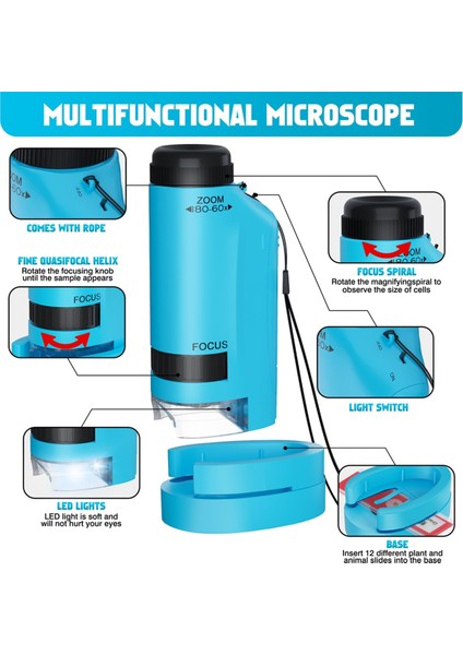 Çocuklar Için Taşınabilir Mikroskop Zoom 60X-180X, Handheld Mini Mikroskop Oyuncak, Kök ve Bilim Oyuncakları, LED Cep Mikroskobu (Yurt Dışından) fiyatları