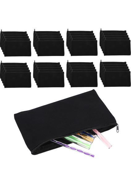 40 Adet Tuval Kalemlik Fermuarlı Makyaj Çantaları Boş El Sanatları Kendin Yap (Siyah) (Yurt Dışından)