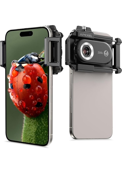 Apexel Telefon Mikroskop Lens, 200X Telefon Lens Nano Zoom Için LED Uv Işığı/cpl/universal Clip ile Android/iphone Için (Yurt Dışından) fiyatları