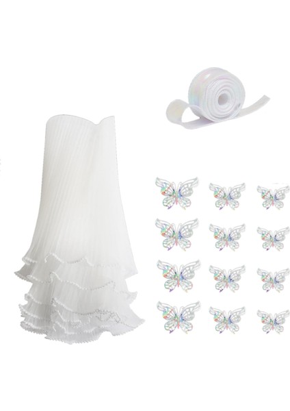 Beyaz Çiçek Sarma Kağıdı Kiti 4.37 Yarda Buketler Için Inci Dantel Örgü, Kurdeleler ve 3D Kelebeklerle Dalga Tül (Yurt Dışından)