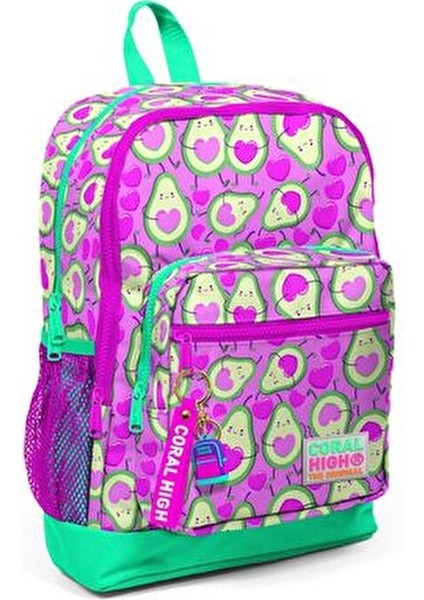 Dört Bölmeli Pembe Su Yeşili Avokado Desenli Okul Çantası 27x38x14 cm İlkokul İçin fiyatları
