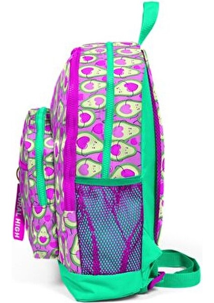 Dört Bölmeli Pembe Su Yeşili Avokado Desenli Okul Çantası 27x38x14 cm İlkokul İçin modelleri
