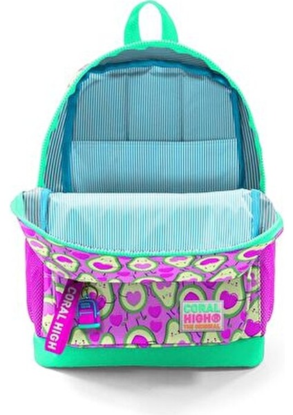 Dört Bölmeli Pembe Su Yeşili Avokado Desenli Okul Çantası 27x38x14 cm İlkokul İçin fırsatları