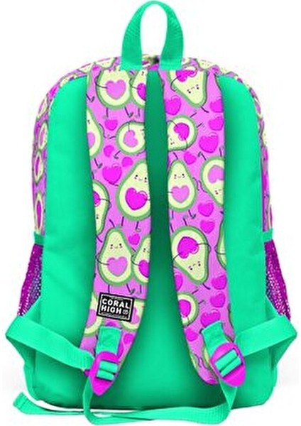 Dört Bölmeli Pembe Su Yeşili Avokado Desenli Okul Çantası 27x38x14 cm İlkokul İçin indirimleri