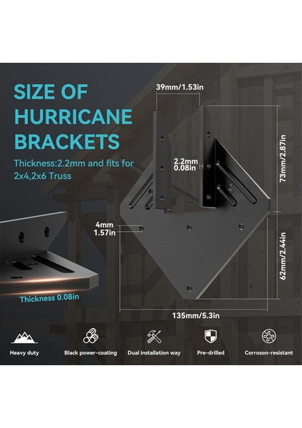 10 Adet Ağır Hizmet Tipi Siyah Kasırga Kirişler Için Bağlar, 13 Gauge Çatı Kasırgası Kayışları Kafes Askı, Kiriş Parantez (Yurt Dışından) fırsatları