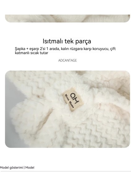 Peluş Sevimli Tilkili Kulaklı Şapka Eşarbı Entegre Kadın Sonbahar-Kış Isıtıcı Iki Parça Set (Yurt Dışından) modelleri