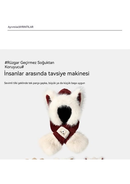 Peluş Sevimli Tilkili Kulaklı Şapka Eşarbı Entegre Kadın Sonbahar-Kış Isıtıcı Iki Parça Set (Yurt Dışından) fırsatları
