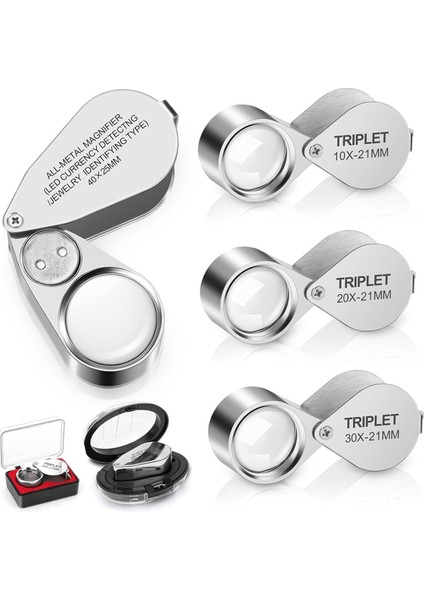 4pcs Aydınlatılmış Kuyumcular Loupe Büyüteç, 10X 20X 30X 40X Tam Metal Büyüteçler, Cep Katlanabilir Takı Döngüsü (Yurt Dışından) fiyatları