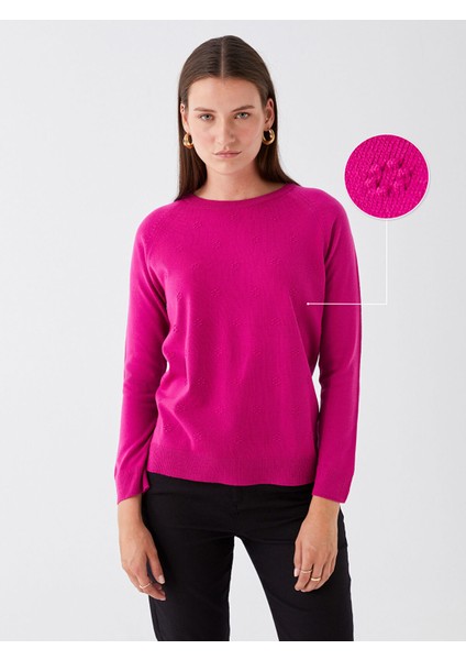 Yeni Sezon Bisiklet Yaka Kendinden Desenli Kadın Triko Kazak