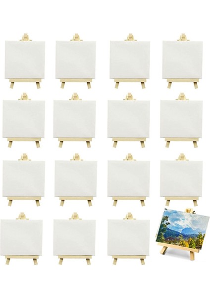 16 Adet 4 x 4 Inç Mini Tuvaller Şövale Tuvalleri Çocuklar Için Boyama (Yurt Dışından)