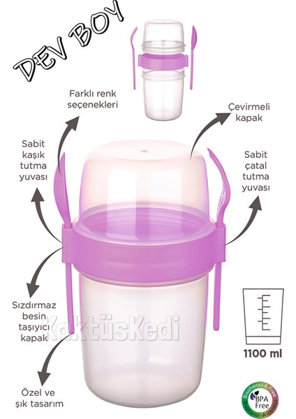 Dev Boy Yemek Taşıma Bardağı - Yoğurt Salata Dondurma Saklama Kabı 1100 ml Lila fiyatları