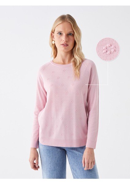 Yeni Sezon Bisiklet Yaka Kendinden Desenli Kadın Triko Kazak