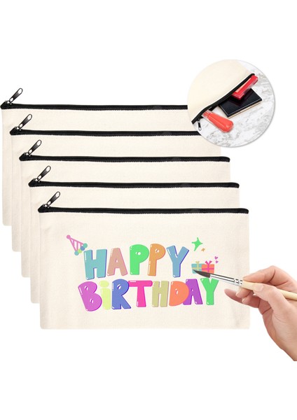 50 Adet Tuval Fermuarlı Çanta Kalem Kutusu Kozmetik Çantası Kendin Yap El Sanatları Çantası (Yurt Dışından)