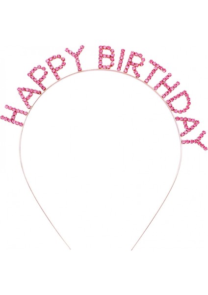 Pembe Kristal Taşlı Gold Happy Birthday Taçı