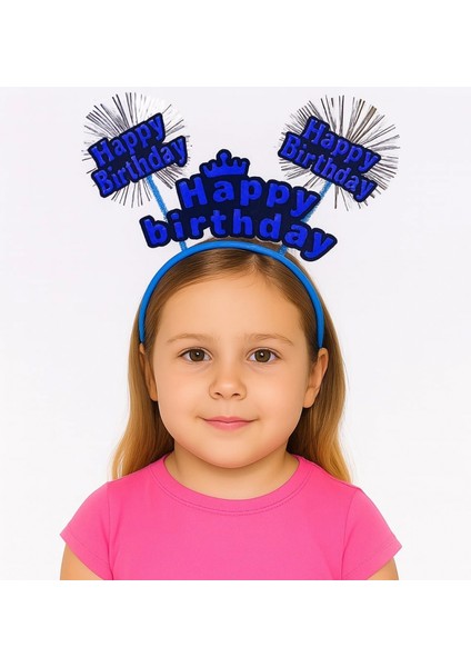 Mavi Renk Işıltılı Yazılı Doğum Günü Parti Tacı