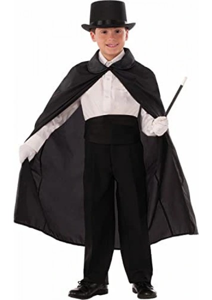 Sihirbaz Pelerini ve Sihirbaz Şapkası Siyah Renk Çocuk Boy