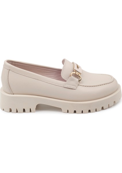 Krem Deri Loafer Kadın Ayakkabı modelleri