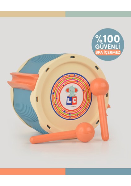 Mavi Eğlenceli Davul 0-8 Yaş Arası Çocuklar İçin Güvenli Müzik Oyuncağı