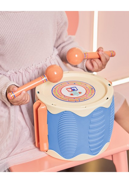 Mavi Eğlenceli Davul 0-8 Yaş Arası Çocuklar İçin Güvenli Müzik Oyuncağı