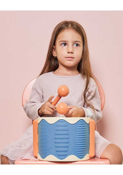 Mavi Eğlenceli Davul 0-8 Yaş Arası Çocuklar İçin Güvenli Müzik Oyuncağı