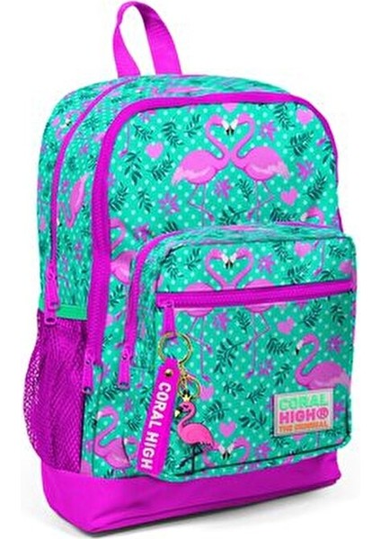 Dört Bölmeli Su Yeşili Flamingo Okul Çantası 27x38x14 cm Ortopedik Tasarım fiyatları