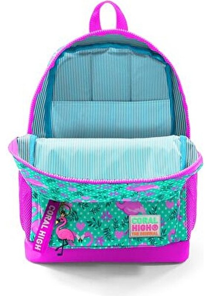 Dört Bölmeli Su Yeşili Flamingo Okul Çantası 27x38x14 cm Ortopedik Tasarım fırsatları
