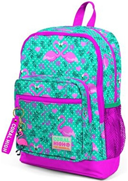Dört Bölmeli Su Yeşili Flamingo Okul Çantası 27x38x14 cm Ortopedik Tasarım