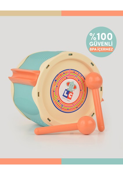 Turkuaz Eğlenceli Davul 0-8 Yaş İçin Ritim Duyusunu Geliştiren Güvenli Oyuncak