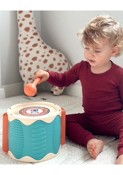 Turkuaz Eğlenceli Davul 0-8 Yaş İçin Ritim Duyusunu Geliştiren Güvenli Oyuncak