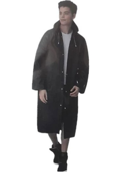 Su Geçirmez Siyah Eva Yağmurluk – Kapşonlu, Düğmeli, Katlanabilir (MK-5113)