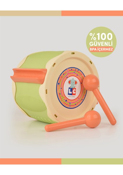 Eğlenceli Davul Yeşil Renkli Tasarım ile Müzik Eğitimi 0-8 Yaş Arası