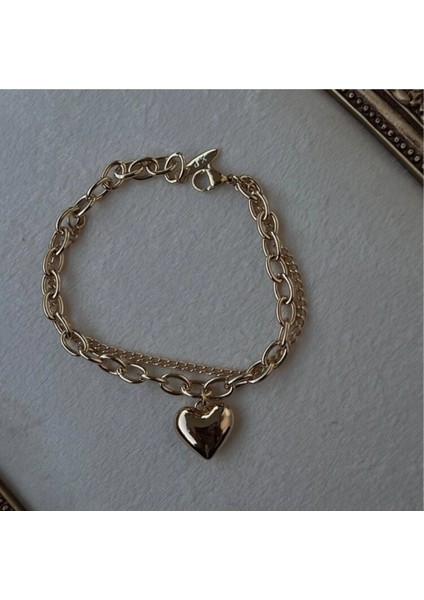 Xuping 14K Renkli Kaplama Kalpli Çift Zincir Bileklik fiyatları