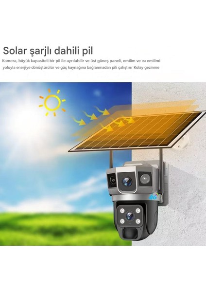 4g Solar Panelli Güvenlik Kamerası, Güneş Enerjili , 6mp Çift Lens, Sim Kartlı, Ptz, Su Geç fiyatları