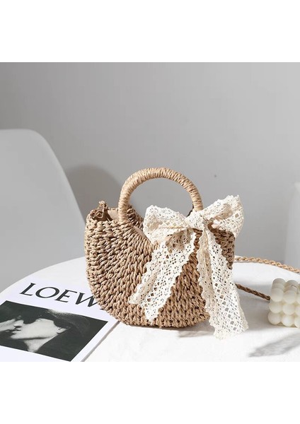 Omuzdan Asılan Küçük Çanta, Fiyonklu El Işi Örgü Çanta, Tek Omuzdan Taşınabilir Omuz Çantası (Yurt Dışından)