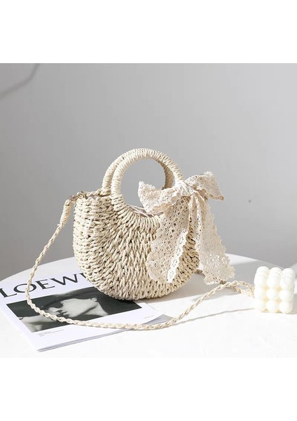 Omuzdan Asılan Küçük Çanta, Fiyonklu El Işi Örgü Çanta, Tek Omuzdan Taşınabilir Omuz Çantası (Yurt Dışından)