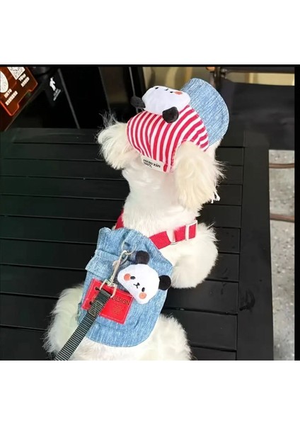 Şapkalı Göğüs Tasması Set Ayıcıklı Kot Modeli (2 Parça: Şapka ve Kıyafet) Nefes Alabilir ve Konforlu Köpek/kedi