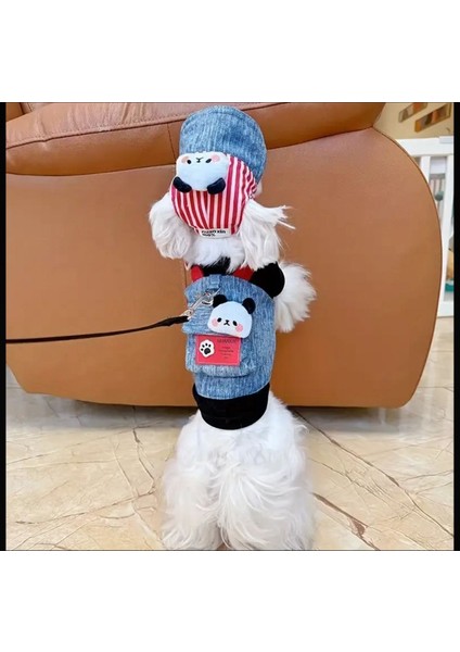 Şapkalı Göğüs Tasması Set Ayıcıklı Kot Modeli (2 Parça: Şapka ve Kıyafet) Nefes Alabilir ve Konforlu Köpek/kedi modelleri