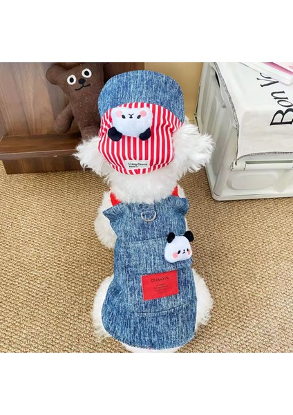 Şapkalı Göğüs Tasması Set Ayıcıklı Kot Modeli (2 Parça: Şapka ve Kıyafet) Nefes Alabilir ve Konforlu Köpek/kedi indirimleri