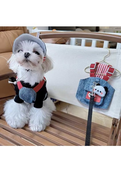 Şapkalı Göğüs Tasması Set Ayıcıklı Kot Modeli (2 Parça: Şapka ve Kıyafet) Nefes Alabilir ve Konforlu Köpek/kedi