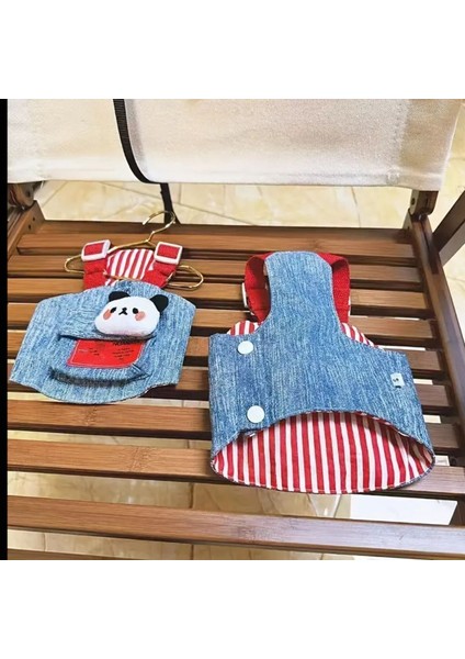 Şapkalı Göğüs Tasması Set Ayıcıklı Kot Modeli (2 Parça: Şapka ve Kıyafet) Nefes Alabilir ve Konforlu Köpek/kedi