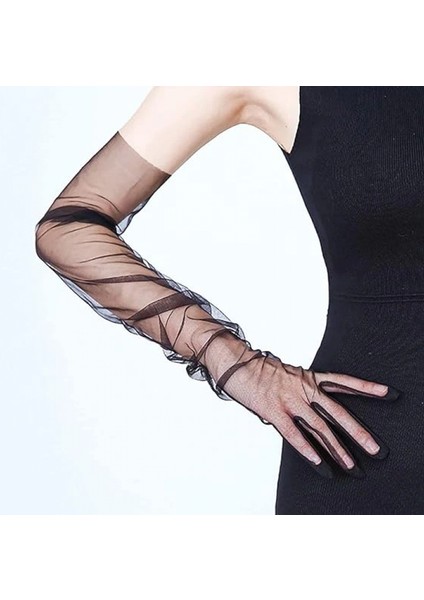 Uzun Boy Likralı Siyah Yetişkin Mega Tül Eldiven fiyatları