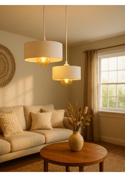 Ikili Beton Görünümlü Oval Avize Sarkıt, Toz Tutmayan, Vegan, Oturma Odası Salon Mutfak Çocuk Odası indirimleri