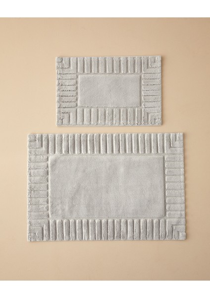 Yumuşak ve Şık Pamuklu Banyo Paspası Seti Açık Gri ve Lacivert