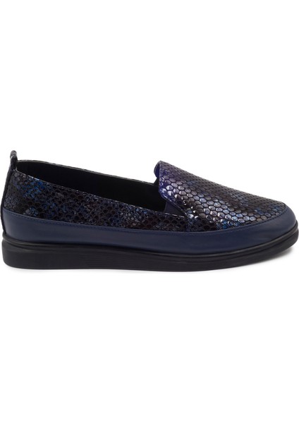 Lacivert Deri Loafer Kadın Ayakkabı modelleri