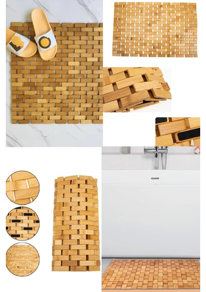 Doğal Bambu Çok Amaçlı Kaydırmaz Banyo Matı, Katlanabilir ve Konforlu Kullanım