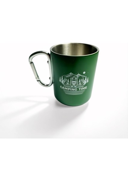 180 ml Yeşil Karabina Kulplu Çelik Yeşil Kupa (Kamp ve Dağcılık Aktiviteleri Için)