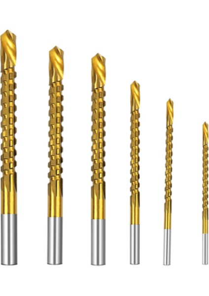 6pcs/set Titanyum Kaplamalı Matkap Ucu Spiral Pürüzlü Testere Tablası Matkap Ucu Kompozit Tatbikat Biti Bükülme Matkap Biti (Yurt Dışından)