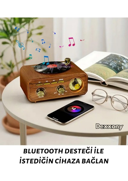 Dcx-11 Özel Tasarım Ahşap Görünümlü Retro Vintage Nostaljik Radyo & Bluetootlu Mini Fm Radyo